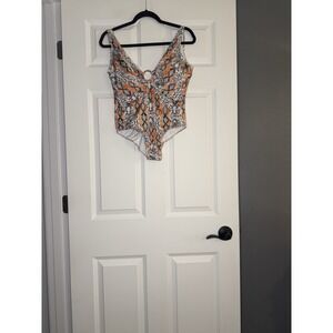 Guria Tulum Ring V Neck One Piece Geometric Print Swimsuit Large